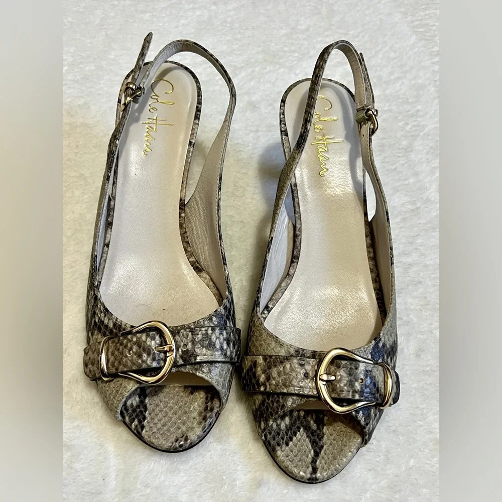 Cole Haan Leather Python Buckle Slingback Heels - 7.5 - Picture 2 of 12